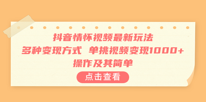 抖音情怀视频最新玩法，多种变现方式，单挑视频变现1000+，操作及其简单-皓收集 | 网创宝典