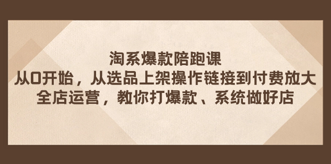 淘系爆款陪跑课 从选品上架操作链接到付费放大 全店运营 打爆款 系统做好店摄影摄像-剪辑后期-编剧导演课程影视课程众筹