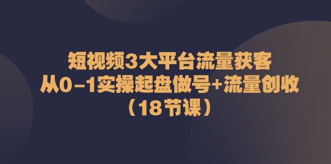 短视频3大平台·流量 获客：从0-1实操起盘做号+流量 创收（18节课）-皓收集 | 网创宝典