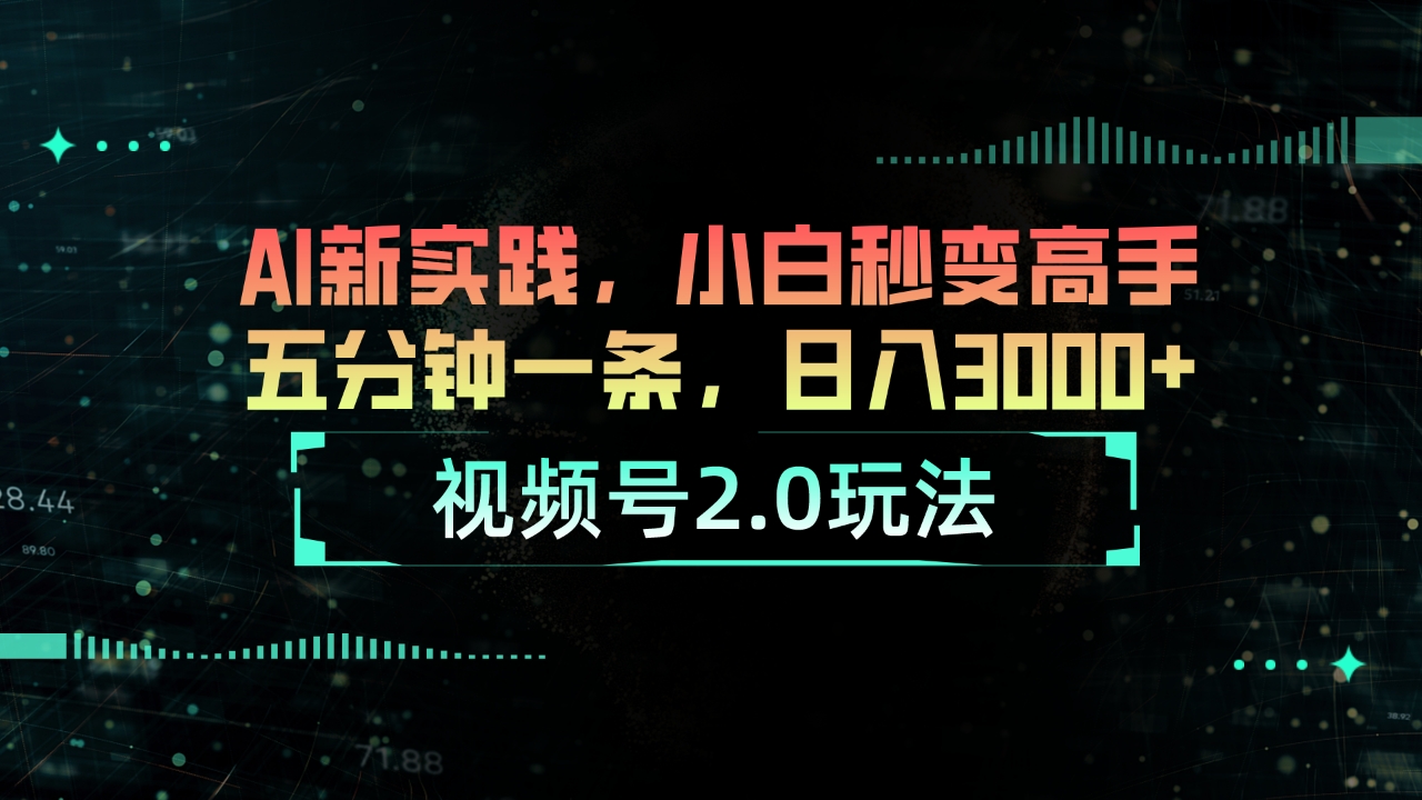 视频号2.0玩法 AI新实践，小白秒变高手五分钟一条，日入3000+-皓收集 | 网创宝典