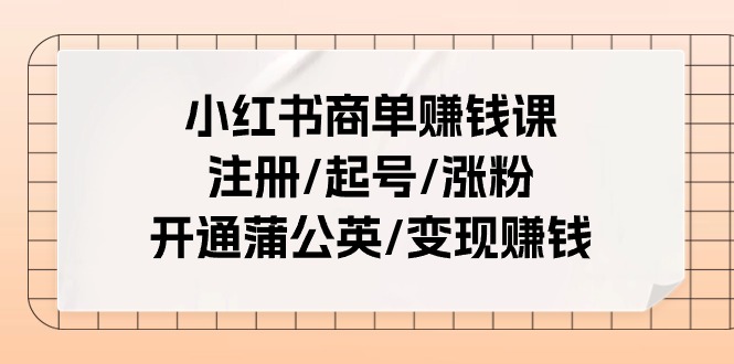 小红书商单赚钱课：注册/起号/涨粉/开通蒲公英/变现赚钱（25节课）-皓收集 | 网创宝典