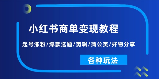 小红书商单变现教程：起号涨粉/爆款选题/剪辑/蒲公英/好物分享/各种玩法 -皓收集 | 网创宝典