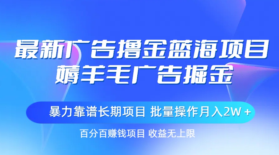 最新广告撸金蓝海项目，薅羊毛广告掘金 长期项目 批量操作月入2W＋-皓收集 | 网创宝典