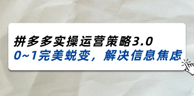 (11658期）2024_2025拼多多实操运营策略3.0，0~1完美蜕变，解决信息焦虑（38节）-北少网创