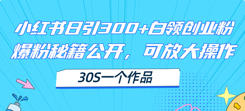 (11692期）小红书日引300+高质白领创业粉，可放大操作，爆粉秘籍！30s一个作品-北少网创