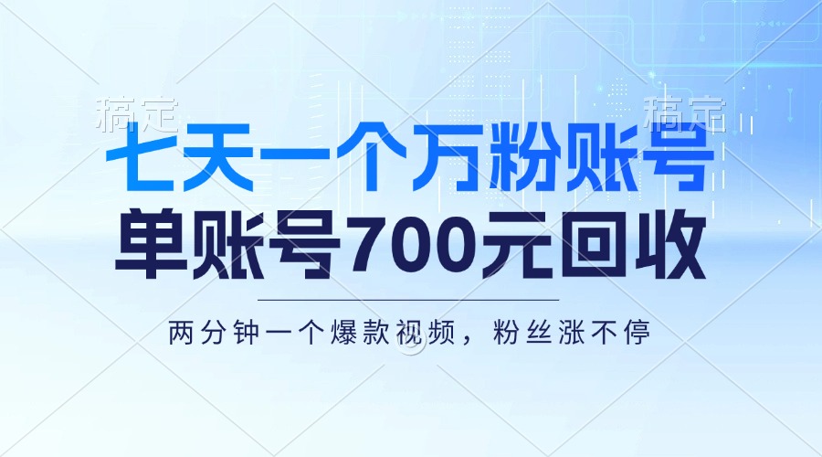 (13062期）七天一个万粉账号，新手小白秒上手，单账号回收700元，轻松月入三万＋-北少网创