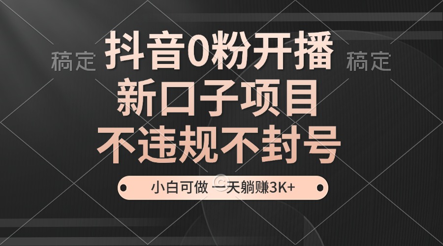 (13301期）抖音0粉开播，新口子项目，不违规不封号，小白可做，一天躺赚3K+-北少网创