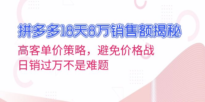 (13383期）拼多多18天8万销售额揭秘：高客单价策略，避免价格战，日销过万不是难题-北少网创