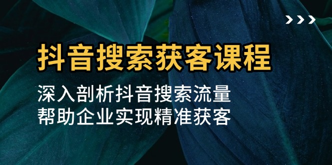 (13465期）抖音搜索获客课程：深入剖析抖音搜索流量，帮助企业实现精准获客-北少网创