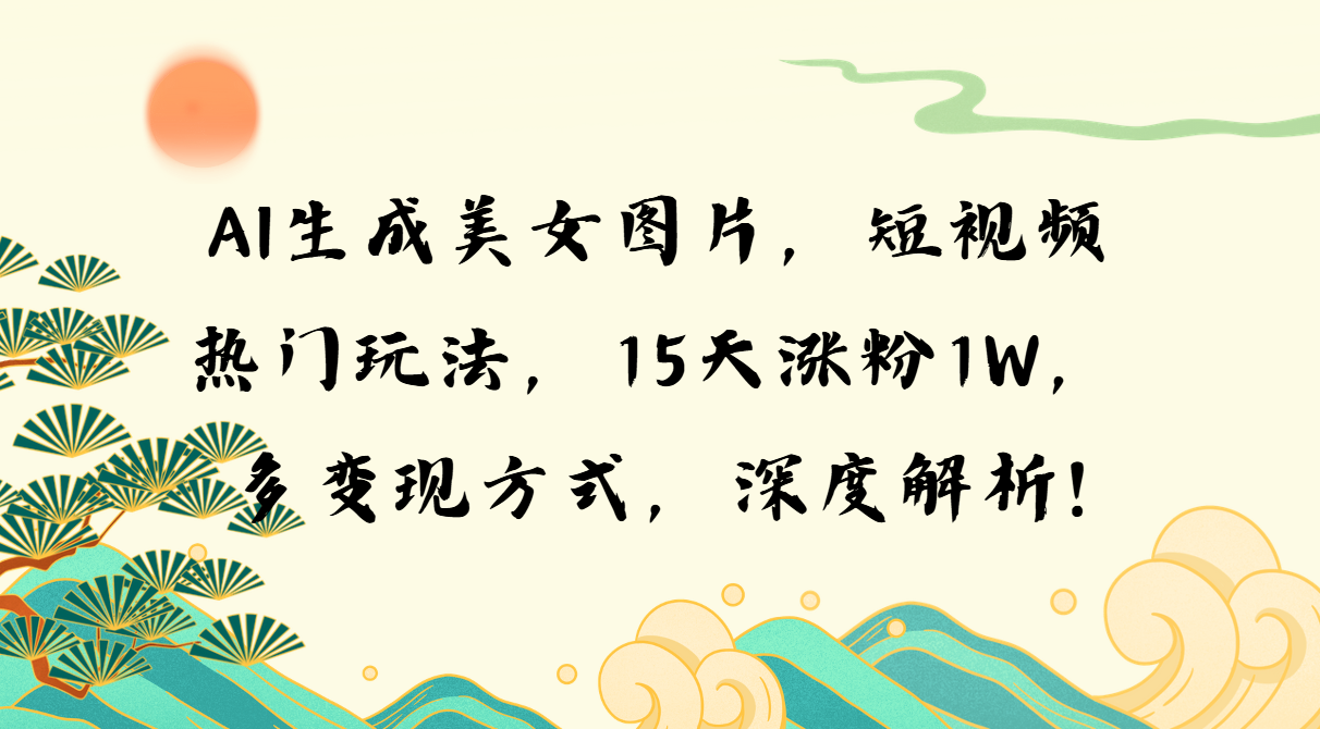 (13581期）AI生成美女图片，短视频热门玩法，15天涨粉1W，多变现方式，深度解析!-北少网创