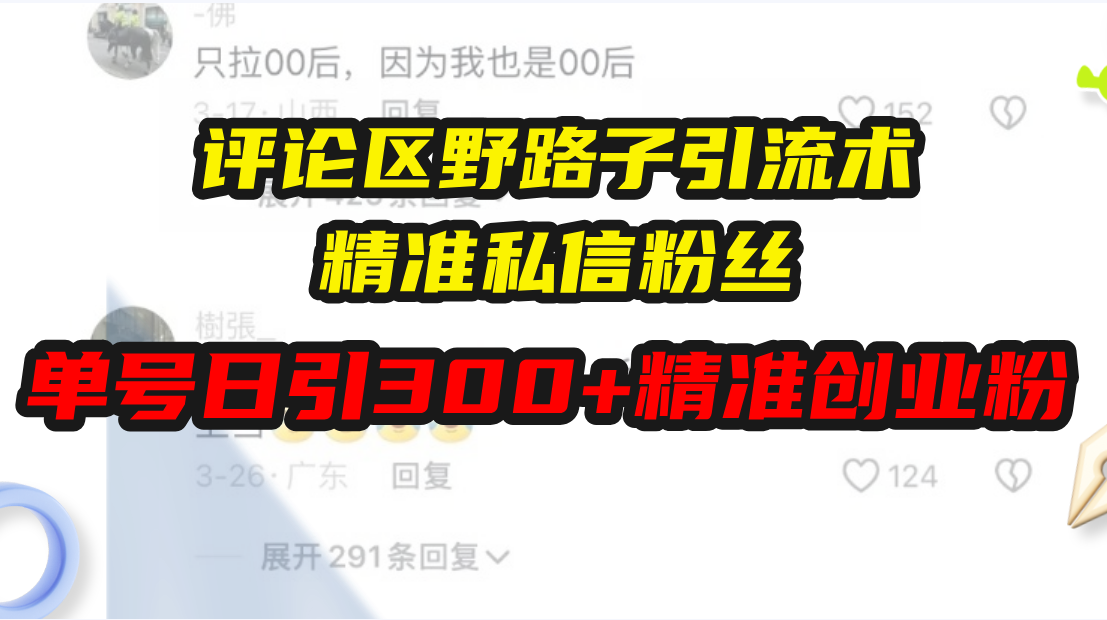 (13676期）评论区野路子引流术，精准私信粉丝，单号日引流300+精准创业粉-北少网创