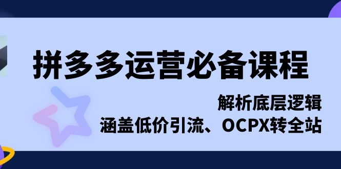 (13700期）拼多多运营必备课程，解析底层逻辑，涵盖低价引流、OCPX转全站-北少网创