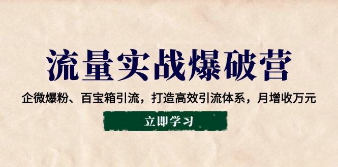 (14039期）流量实战爆破营：企微爆粉、百宝箱引流，打造高效引流体系，月增收万元-北少网创