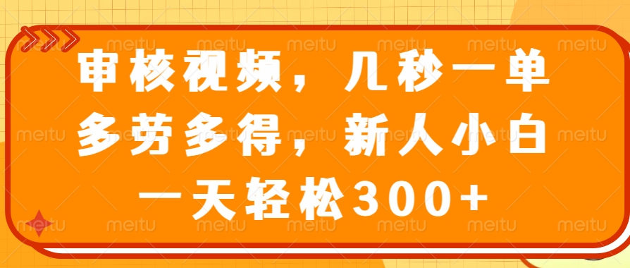 (14294期）审核视频，几秒一单，多劳多得，新人小白一天轻松300+-北少网创