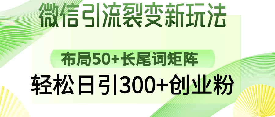 (14451期）微信引流裂变新玩法：布局50+长尾词矩阵，轻松日引300+创业粉-北少网创