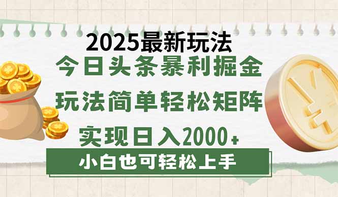 今日头条2025最新玩法，思路简单，复制粘贴，轻松实现矩阵日入2000+_酷乐网